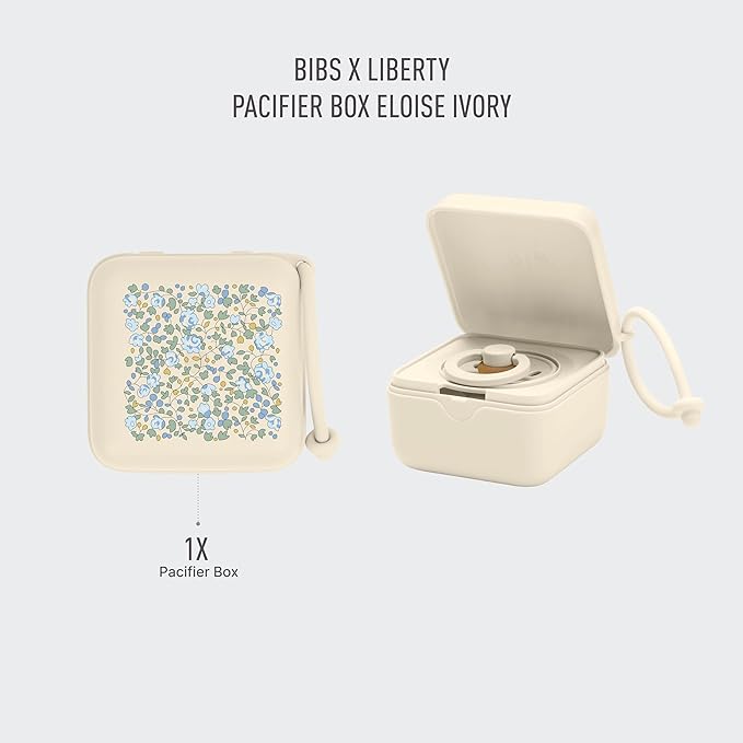 Bibs Liberty pacifier case with loop, for storing and transporting dummies, offers space for three pacifiers, 100% BPA-free material. Made in Denmark, Onesize, Eloise Ivory