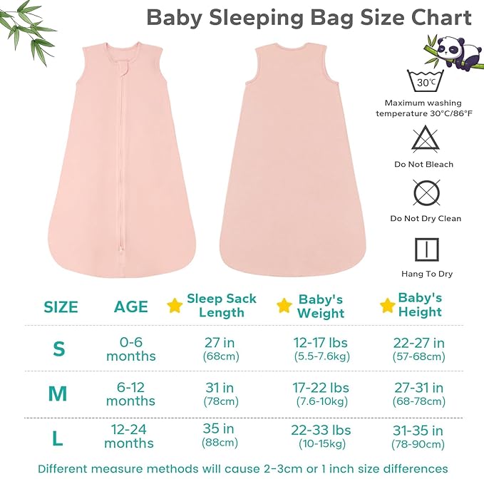 Rayon Made from Bamboo Sleep Sack, 0.5 TOG Wearable Blanket Baby, Lightweight Stretchy Sleep Sack 0-6 Months, Pink