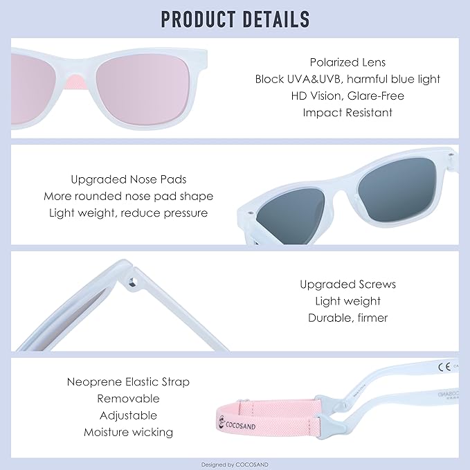 COCOSAND Flexible Baby Sunglasses with Strap Polarized UV Protection for Toddler Infant Newborn Boy Girl Age 0-24 Months