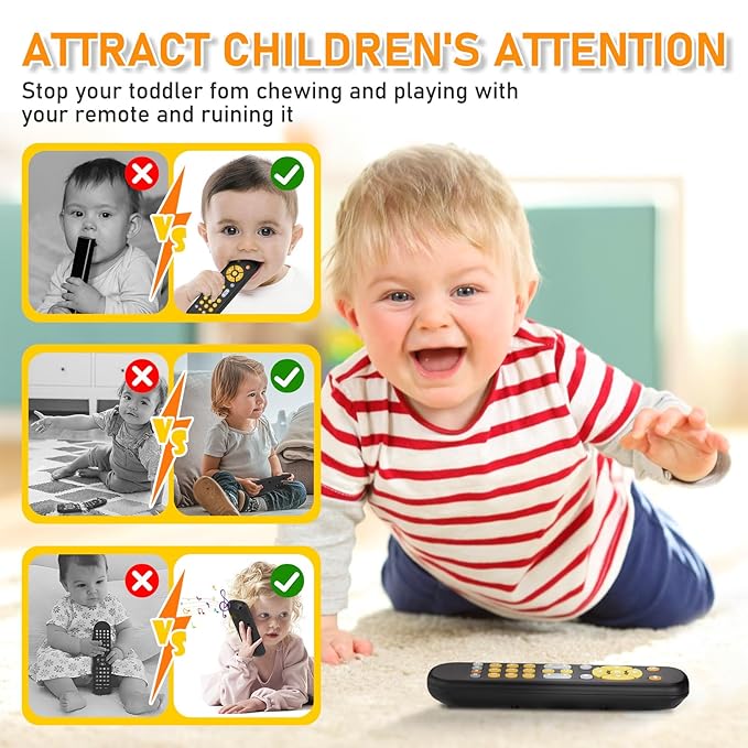 Avkast Baby TV Remote Control Toy 6 Month+, Toddler Realistic Remote Toy with Sound and Light, Early Educational Music Toys with 3 Languages English French Spanish for Infant Boys Girls 6 12 18 months