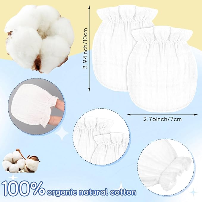 Newborn Baby Muslin Mittens 0-6 Months No Scratch Elastic Wrist Soft Breathable Gloves Bulk Cotton for Infant