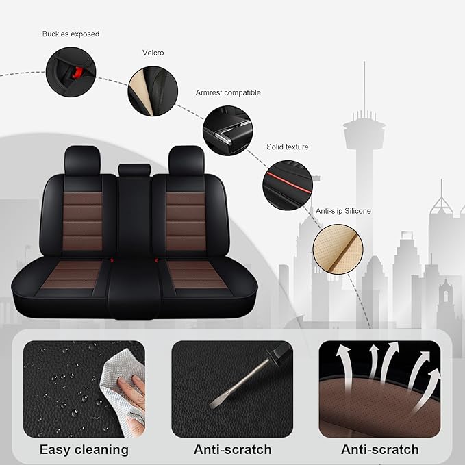 JOJ Fit for Toyota Highlander 2001-2022 Seat Covers,7 Seat Car Seat Cover,No-Slip Waterproof Breathable Faux Leather Automotive Seat Covers Auto Interior Covers,Full Set,Black Coffee