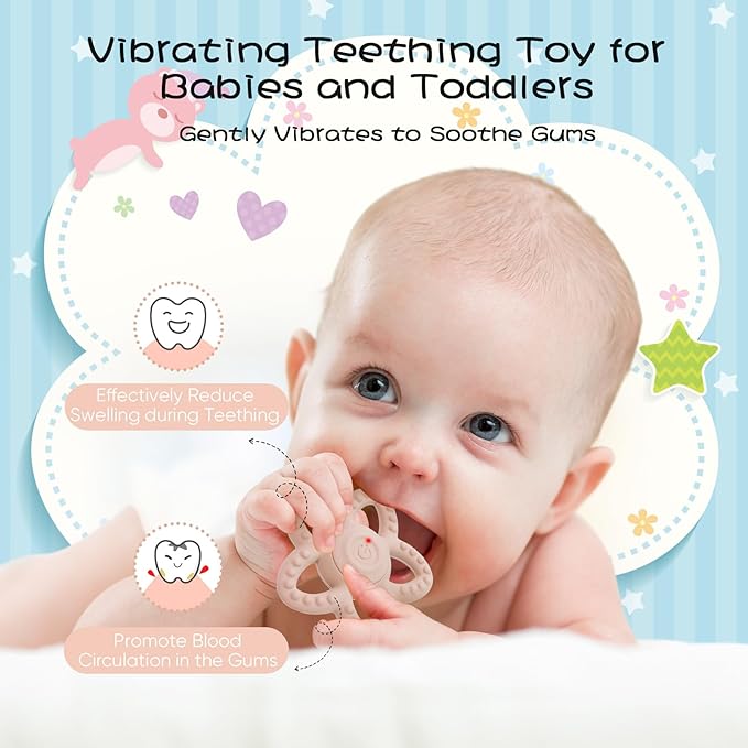 Vibrating Sensory Chew Toy, Teether Teething Toys for Baby 6-18 Months, Sensory Toys for Kids with Autism&Toddler Travel Essential - 3X Vibration Settings, Gifts for Boys Girls