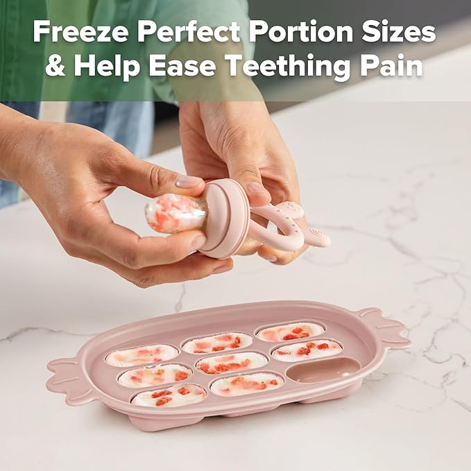 Haakaa Baby Fruit Food Feeder & Silicone Freezer Nibble Tray Combo - Breastmilk Popsicle Mold for Baby Cooling Relief, BPA Free Baby Mesh Food Feeder for Infant Self Feeding