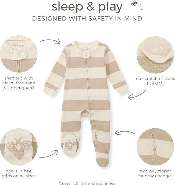 Burt's Bees Baby Girls' Organic Cotton Sleep and Play Footed Pajamas, One-piece Zip Front Romper, Baby Essentials