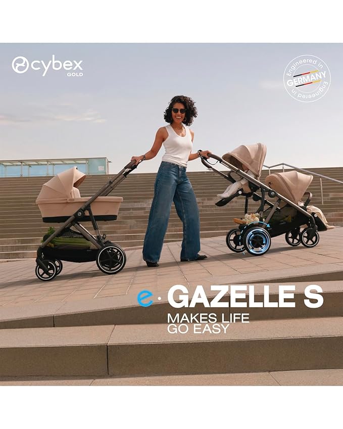 Cybex e-Gazelle S Electronic Assist Stroller – Gazelle S Single-to-Double Electric Stroller, Smart Assist, Rocking Mode, 20+ Configurations & Compact Fold, Silver Frame with Ocean Blue Seat