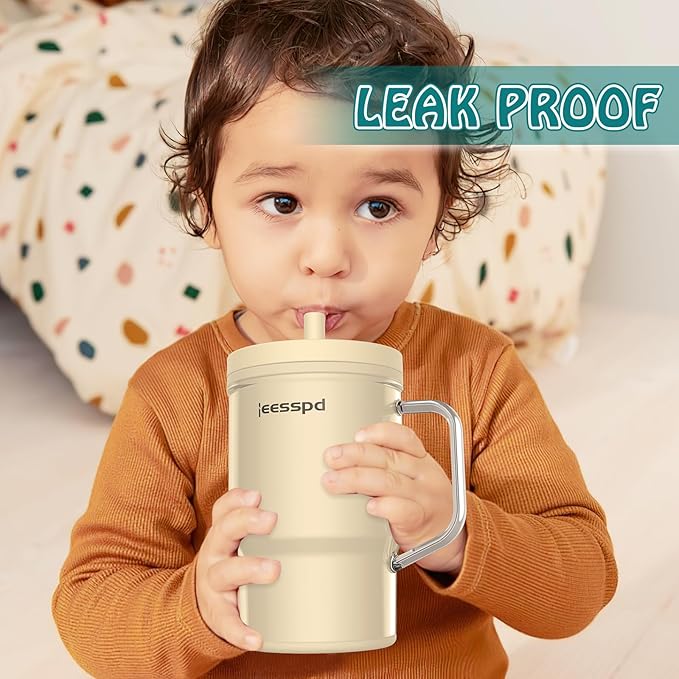 Toddler Cups – 9 oz Adorable Miniature Tumbler with Leak-Resistant Straw and Toddler-Friendly Handle, Encourages Hydration, Easy to Clean, Sippy cups for Toddlers 1-3，BPA Free silicone (Cream)