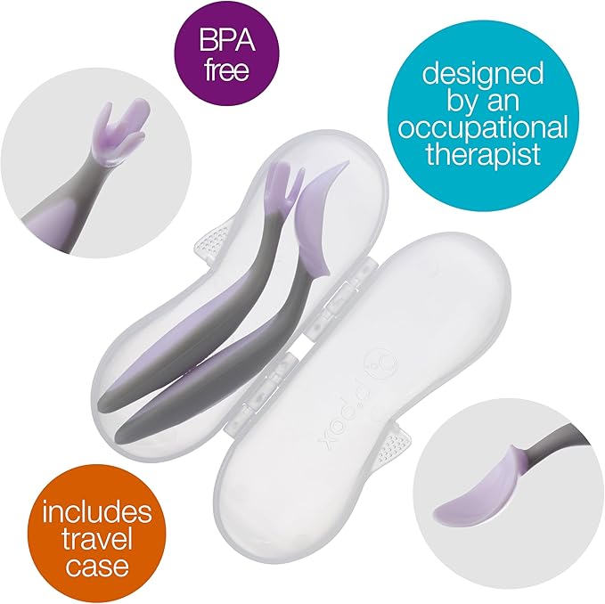 b.box Toddler Cutlery Set – Patented FLORK Flower Fork & Easy-Grip Spoon with Travel Case. BPA-Free, Dishwasher Safe. Designed by Occupational Therapists. Ages 9M+ (Boysenberry)