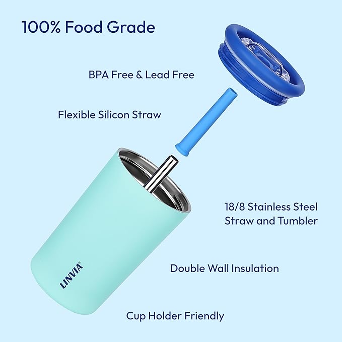 Candy Tumbler, 20 oz Kids Insulated Stainless Steel Water Bottle with Spill Resistant Silicone-Metal Straw and 2-in-1 Lid, BPA-Free, Cup Holder Friendly, Dishwasher Safe, Hot Pink
