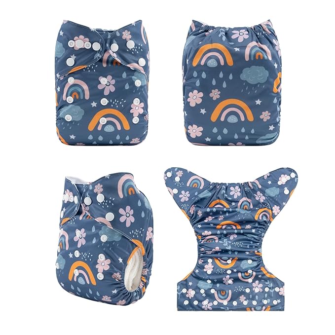 babygoal Reusable Cloth Diapers 6 Pack+6pcs Rayon from Bamboo Inserts+Wet Bag, One Size Adjustable Washable Pocket Nappy Covers for Baby Girls and Boys 6FG38