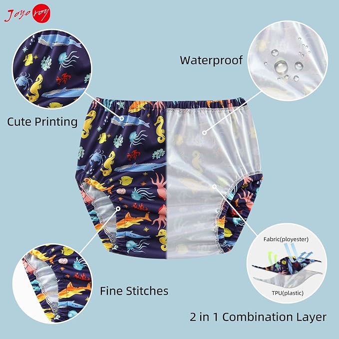 Joyo roy 6Pcs Waterproof Cloth Diaper Cover Reusable Plastic Training Pants for Toddlers Diaper Covers for Boys Leak Proof Rubber Underwear for Potty Training Plastic Underwear for Toddlers 5T