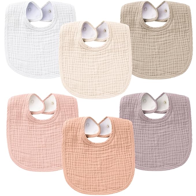 Konssy 6-Pack Muslin Baby Bibs for Boys & Girls, Soft Cotton Absorbent Bandana Drool Bibs for Drooling & Teething