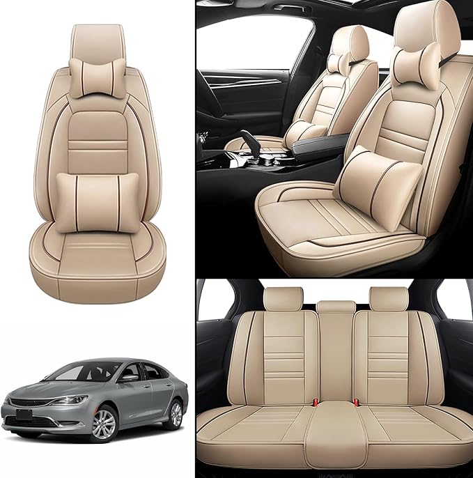 Car Seat Covers for Chrysler Car 200 2011-2017 | 5-Seats Seat Covers, Waterproof Seat Protectors, Automotive Seat Covers (Full Set with Pillow,Beige)