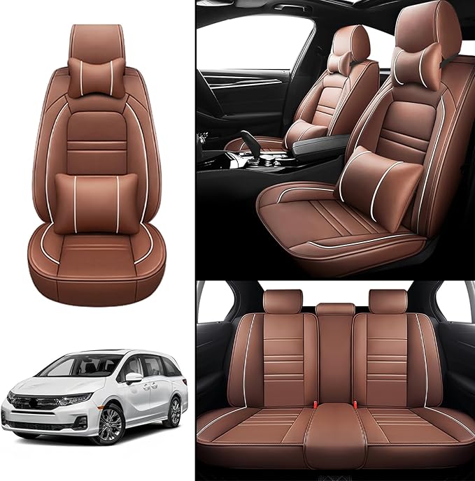 Car Seat Covers for Honda Odyssey 2005-2025 | 5-Seats Seat Covers, Waterproof Seat Protectors, Automotive Seat Covers (Full Set with Pillow,Coffee)