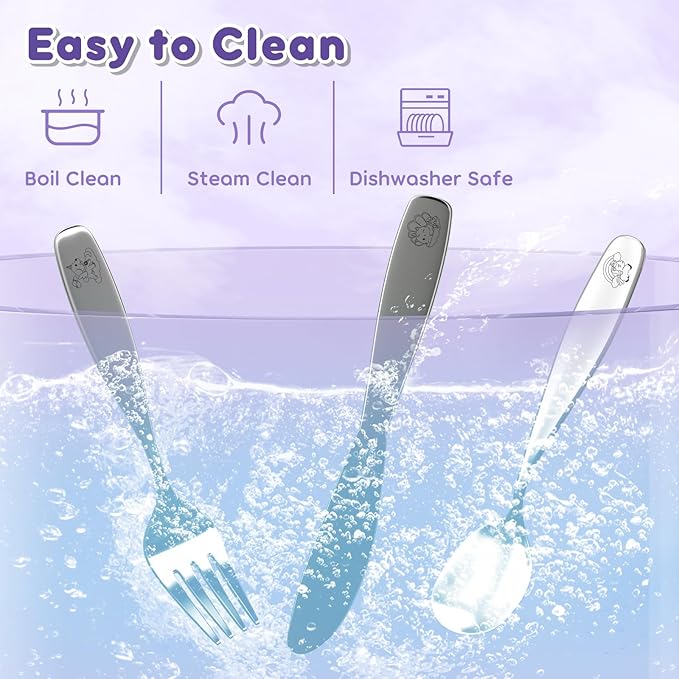 Lehoo Castle Toddler Utensils, 6 Pcs Toddler Silverware 3 Year Old Forks and Spoons, Kids Silverware Set Stainless Steel, Metal Silverware for Toddlers (Unicorn)