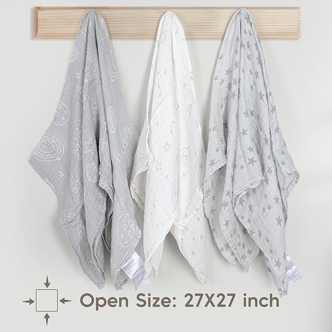 Maliton Muslin Swaddle Blankets for Newborn, 6-Pack Breathable Receiving Blanket (27" x 27") Soft Baby Blankets for Girls and Boys, Baby Burp Cloth with 3-Layer Cotton Design for Infant Wrap(Universe)
