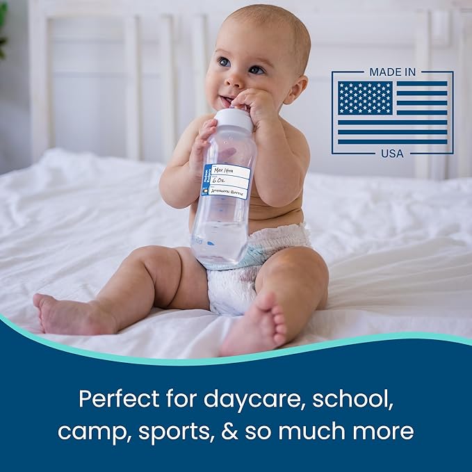 Name Bubbles - Reusable Baby Bottle Labels for Daycare (20 Labels) - Kids Washable Name Tags for Bottles, Sippy Cups, & Snack Containers, Waterproof, Baby Name Stickers, Write-On (One Color)