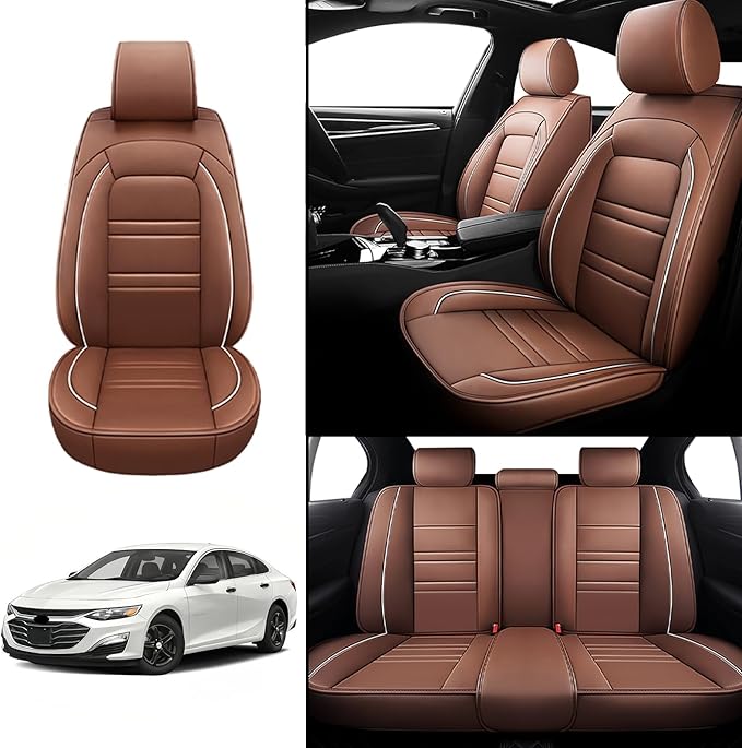 Seat Covers for Chevy Malibu 2004-2025 | 5-Seats Leather Seat Covers, Easy to Install Automotive Seat Covers Full Set (Full Set, Coffee)