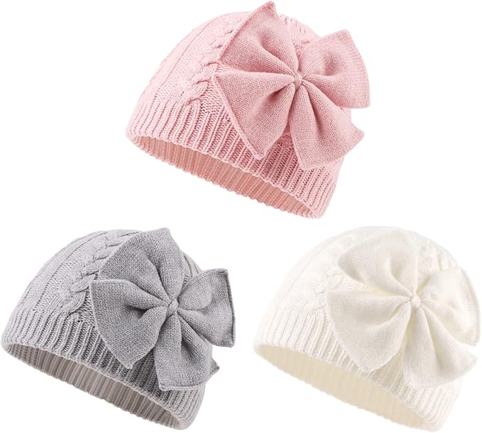JANGANNSA Winter Warm Knitted Baby Hat for Girls Cotton Lined Infant Toddler Hat Autumn Cute Bow Classic Girls Beanie 0-6Y