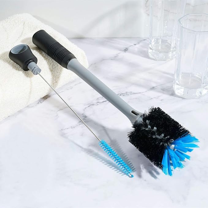 2-in-1 Bottle and Straw Cleaning Brush, Long Handle Water Bottle Cleaner Brush for Sports Bottles, Baby Bottles, Mugs, Straws, 2 Pack