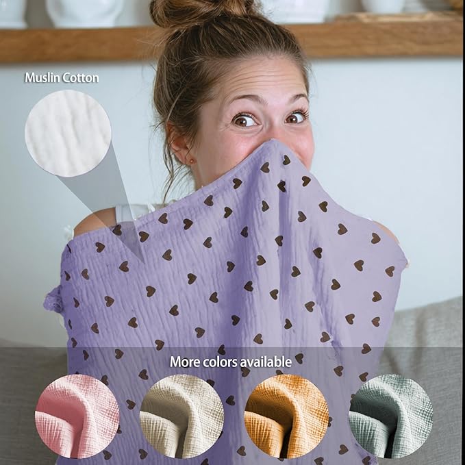 Muslin Nursing Covers for Breastfeeding, Arch Neckline Breast Feeding Covers for Women, Moms Privacy Breathable Summer Nursing Apron, 43.3" x 25.6" Soft Feeding Cover (Violet Purple Heart)