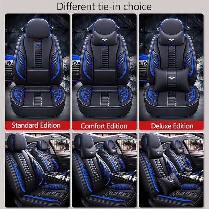 Auto Front Seat Covers fir for Suzuki 1999-2025 95% Models, Front Split Bench Protection Compatible with Side Airbag Black & Blue Line
