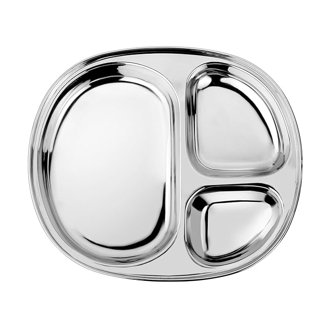 Ahimsa Stainless Steel Kids Plates - Divided Toddler Plates, Pediatrician Designed, Non Toxic Toddler Plate, Camping Plate, BPA Free & Dishwasher Safe (Single)