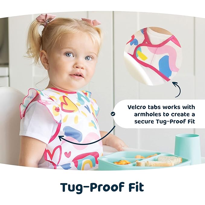 Tiny Twinkle Short Sleeve Apron Baby & Toddler Bib for Girls – Waterproof, Mess-Proof Bibs for Eating & Feeding, Machine Washable,Perfect Holiday Gift (Unicorn Confetti, 6–24M)