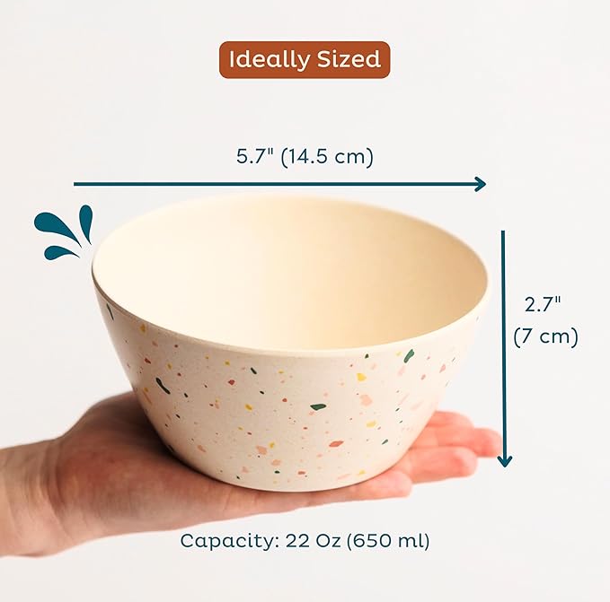 Nook Theory 4 Pack Bamboo Bowls - 22 Oz Reusable Bowl, Dishwasher Safe - Not Microwavable Bamboo Dishes (Dino)