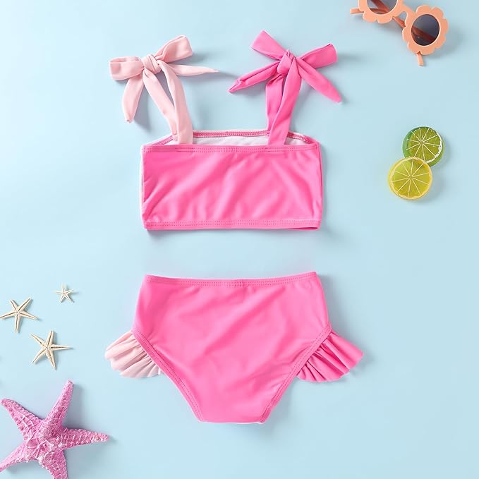 YOUNGER TREE Toddler Girls Two Pieces Swimsuit Color Block Stripe Swimwear Summer Beach Bathing Suit 18M-5T