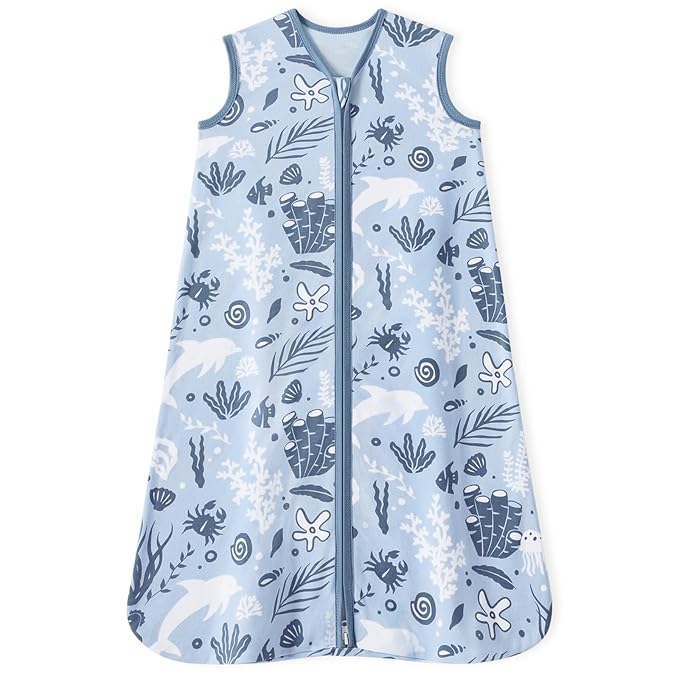 Baby Sleep Sack 18-24 Months 100% Cotton Lightweight 0.5 TOG Wearable Blanket Baby Sleep Bag with 2-Way Zipper for Infant Toddler Blue Dolphin
