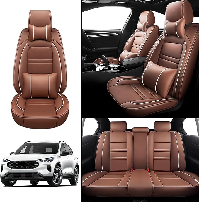 Car Seat Covers for Ford Escape 2001-2025 | 5-Seats Seat Covers, Waterproof Seat Protectors, Automotive Seat Covers (Full Set with Pillow,Coffee)