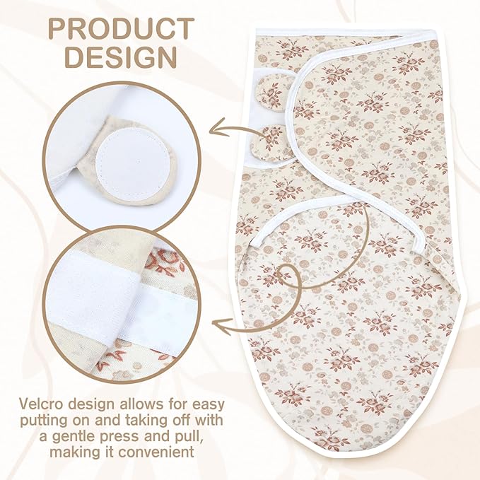 Cinaci 2 Pack Adjustable Soft Cotton Blend Newborn Baby Receiving Swaddle Blankets Sleep Sacks with Nursery Hats Caps Beanies Bonnets for Baby Girls Boys Newborns Infants