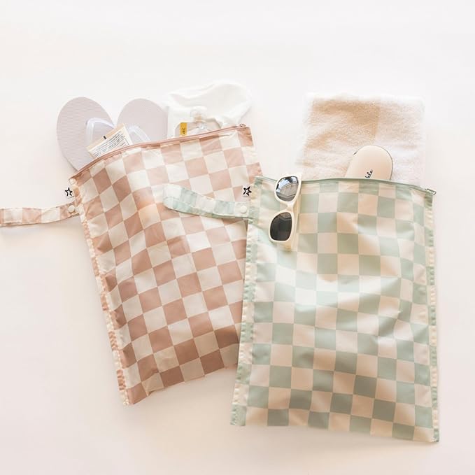 Tiny Twinkle Wet Dry Bag – 2 Pack Reusable Waterproof & Mess Proof Wet Bags for Swimsuits & Travel, Baby Towels & Beach Essentials,a Diaper Bag Must-Have(Unisex Checkers)