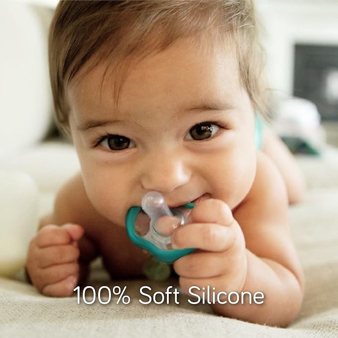 Nanobebe Active Baby Pacifiers 4-36 Months - Orthodontic, Lightweight and Vented, Curves Comfortably with Face Contour, 100% Silicone - BPA Free, Perfect Baby Registry Gift 4pk, Teal/Grey