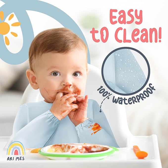 ARI MES Long Sleeves Waterproof Baby Bibs for Eating - Pink, Small - Wearable, Coverall for Toddler, Long Sleeve Bib, Smock Apron for Feeding - Applicable for 6-72 Months