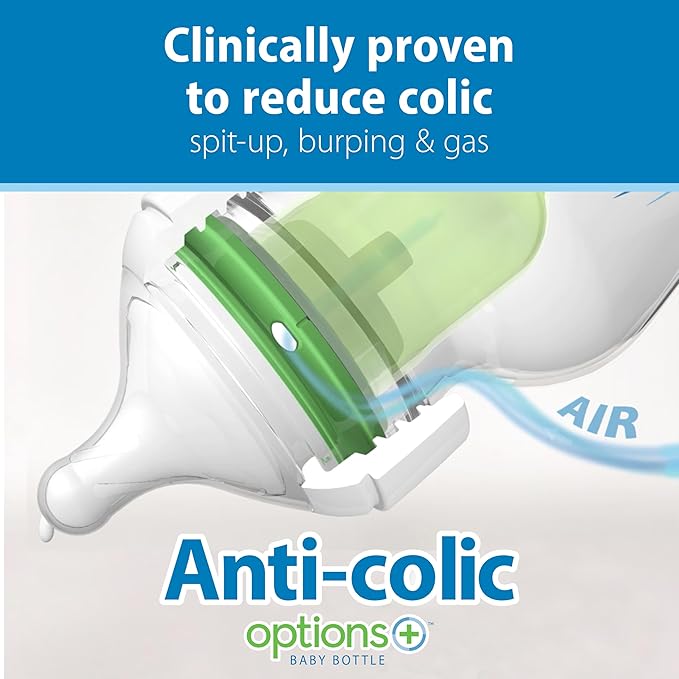 Dr. Brown's Natural Flow Anti-Colic Options+ Wide-Neck Glass Baby Bottles 9 oz/270 mL, with Level 1 Slow Flow Nipple, 3 Pack, 0m+