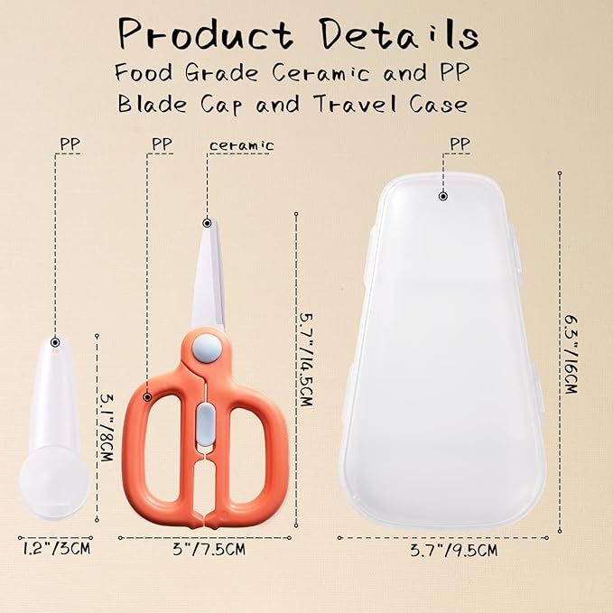 Baby Food Scissors with Travel Case, Ceramic Food Scissors Kids, Toddler Scissor with Safety Lock, Ideal for Pizza, Meats, Noodles, Vegetables, and Fruits (B)