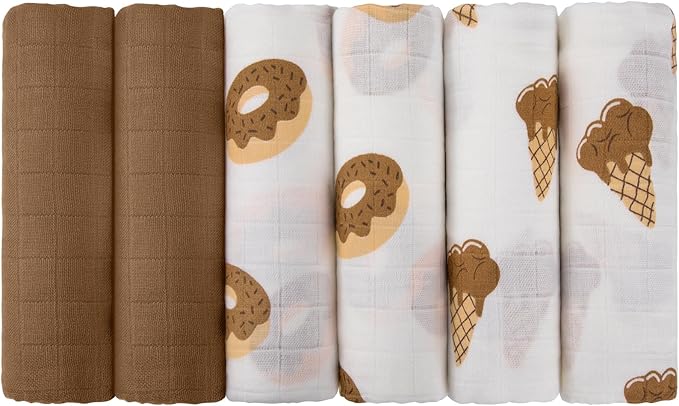 Maliton Muslin Swaddle Blankets for Newborn, 6-Pack Breathable Receiving Blanket (27" x 27") Soft Baby Blankets for Girls and Boys, Baby Burp Cloths with 3-Layer Cotton Design for Infant Wrap(Dessert)