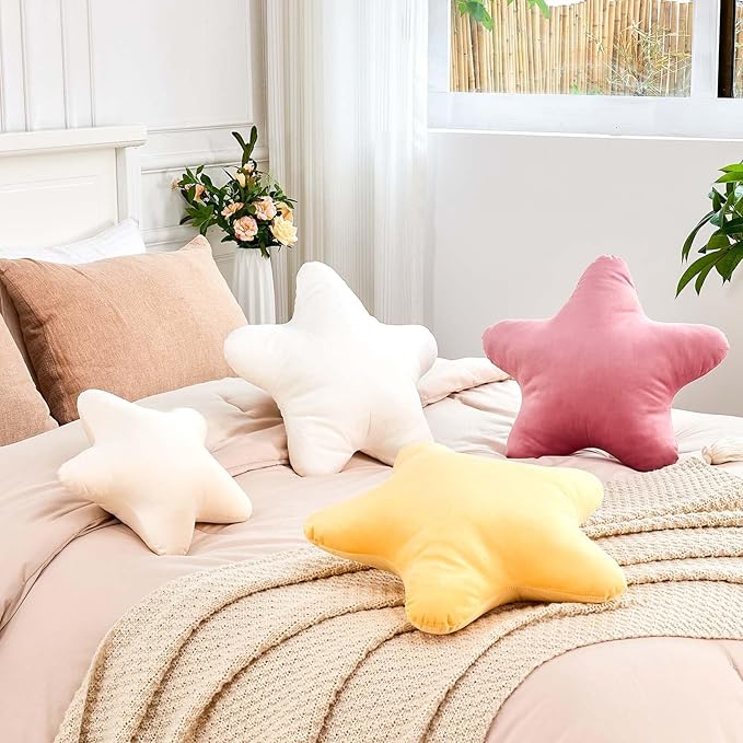 Beige Star Throw Pillow, Cute Star Pillow Room Decor, Soft 19.6" Star Shaped Decorative Throw Pillow for Bedroom, Star Plush Floor Cushions Pillows