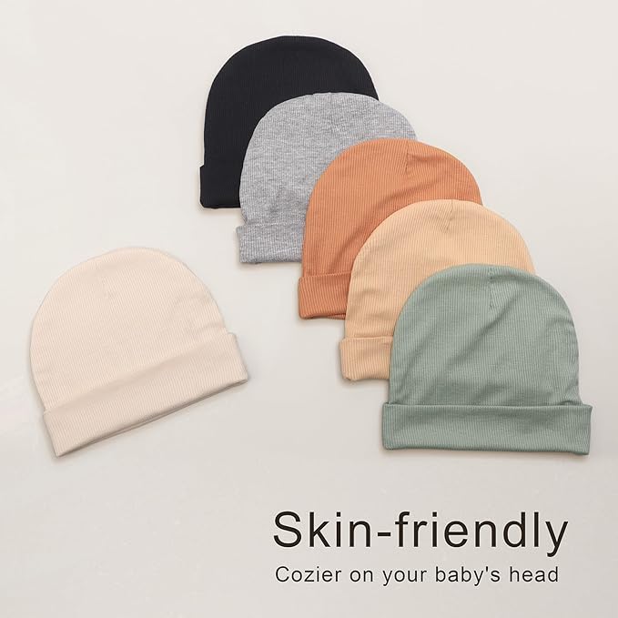 DRESHOW BQUBO 6 Pack Baby Newborn Hats Set for Unisex Infant Newborn Toddler Soft Beanie Hat for Boys Girls 0-24 Months