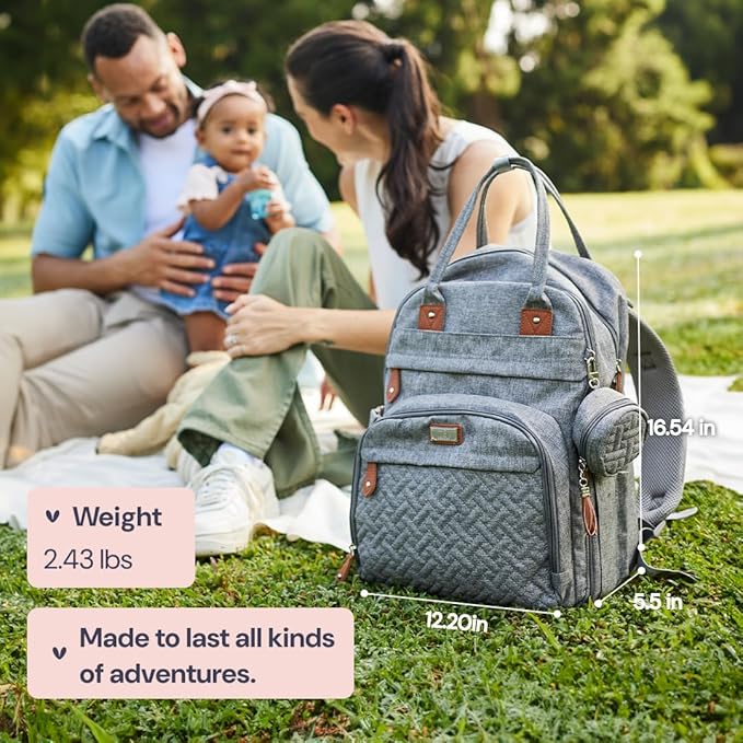 BabbleRoo Diaper Bag Backpack - Baby Essentials Travel Tote - Multi Function Water Resistant Diaper Bag, Travel Essentials Baby Bag with Changing Pad, Stroller Straps & Pacifier Case - Army Green