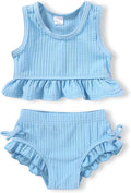 HAPPYMA Baby Swimsuit Toddler Girl Bathing Suit Summer Solid Color Bikini Set Beach Two Piece Swim Wear