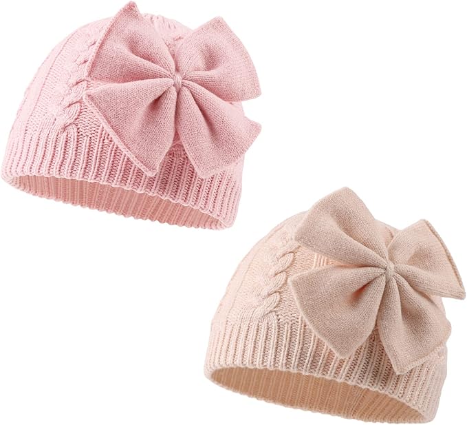 JANGANNSA Winter Warm Knitted Baby Hat for Girls Cotton Lined Infant Toddler Hat Autumn Cute Bow Classic Girls Beanie 0-6Y