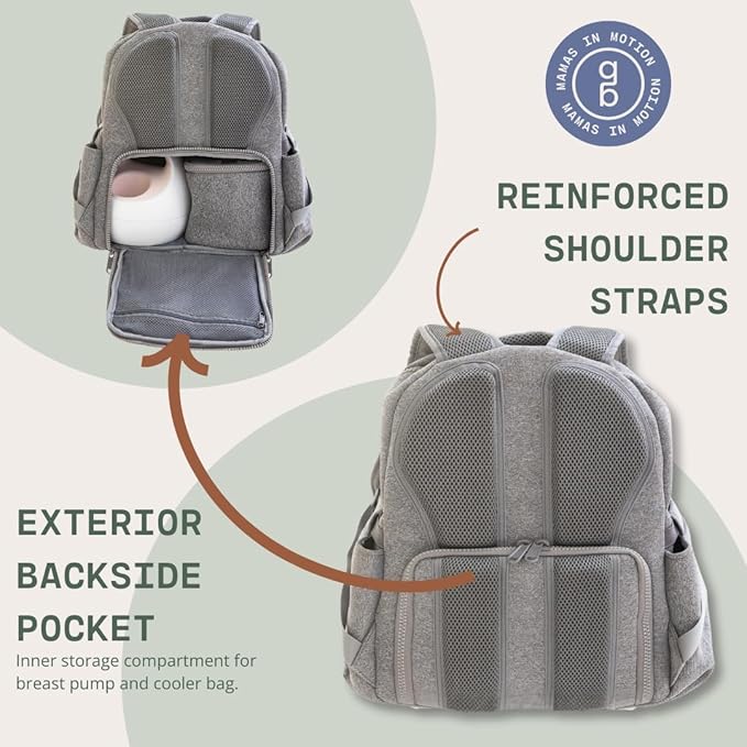 Gear Baby Breast Pump & Diaper bag Compatible with Spectra S1, S2, Medela, Neoprene Wearable Baby Breast Milk cooler Travel Diaper Bag Backpack for Working Mom and Family with Changing Pad (Grey)