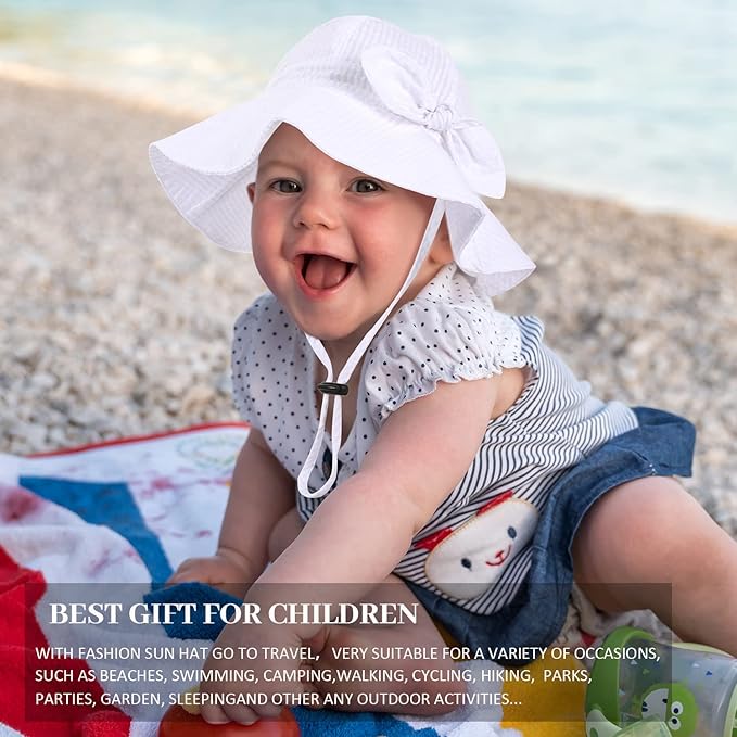 Baby Girl Sun Hat with UPF 50+ Outdoor Adjustable Beach Hat with Wide Brim Bucket Hats