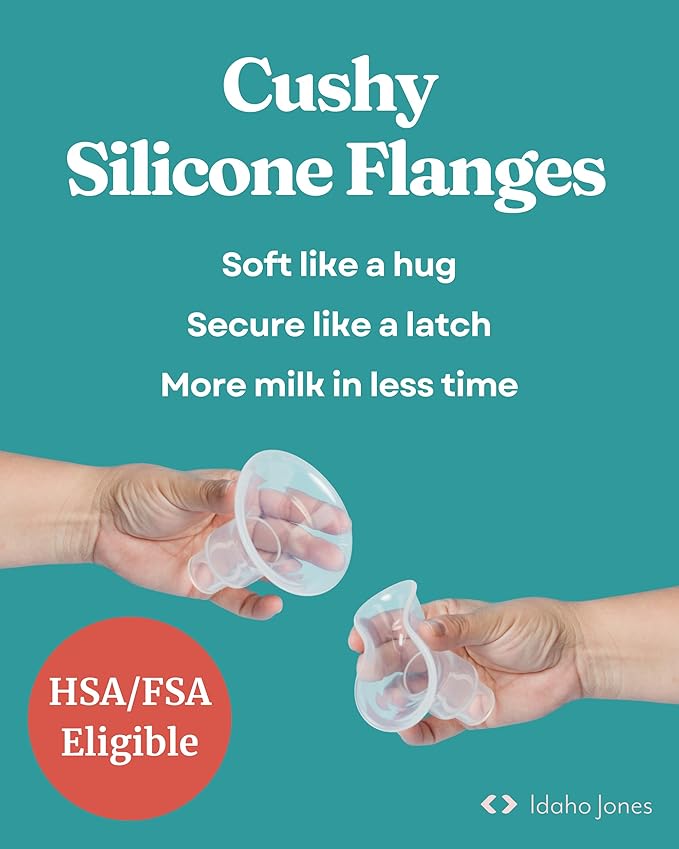 Cushy Silicone Flanges, Breast Shields - Replacement Pump Parts - for Spectra, Lansinoh, Medela Pumps - Great for Elastic Nipples - Double (2 Pack) - 24mm