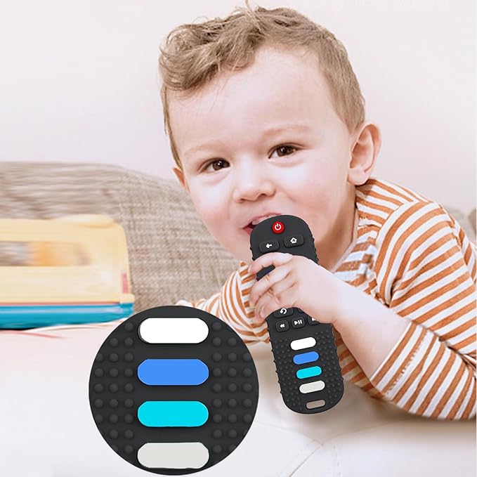 2-Pack Baby Teething Toys-TV Remote Control Shape Silicone Infants Teething Toys for Babies 0-18 Months,BPA-Free (2packs-Black)