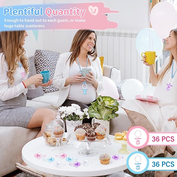 72 Pcs Baby Shower Pacifiers, 2.75’’ Plastic Pacifiers for Baby Shower Game, Baby Shower Decoration DIY, Gender Reveal Party Table Scatter/Baby Shower Party Favors, Pink & Blue