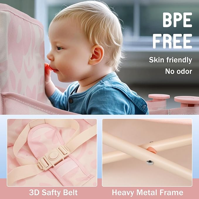 Tiny Marvels Portable 3-in-1 Baby Chair, Cozy Booster Seat, Baby Seat with Tray, Compact Foldable, Toddler Chair with Child Safety Belt Carry Bag, Perfect for Travel (Blush Bloom)